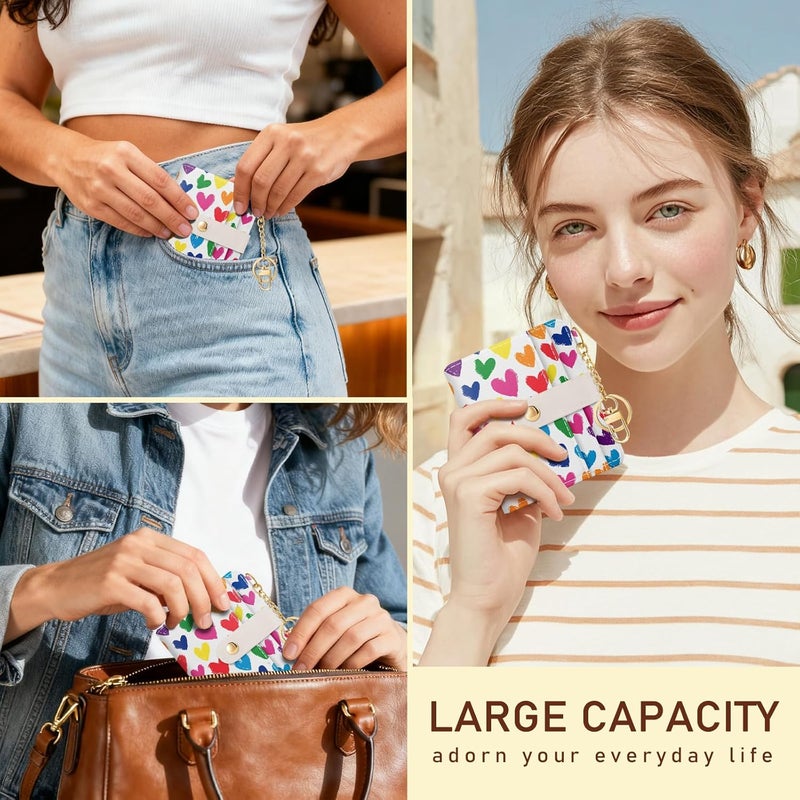 Jogjam Raining Hearts Rfid Ladies Wallet, Small Slim Thin Compact Credit Card Women Wallet, PU Leather Bifold Cash Zipper Coin Pocket ID Window for Female - Image 2